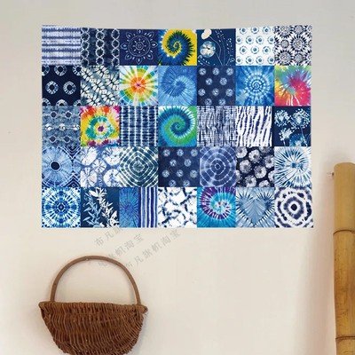 去有风蓝扎染装饰挂布棉麻定制