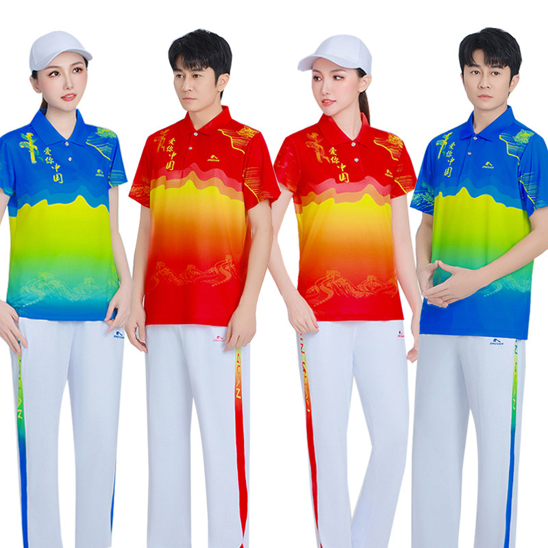 晋冠夏季男女中国风套装运动T恤