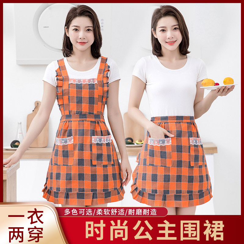 新款韩版背带式女士围裙厨房家用围腰时尚公主双层防水防污工作服