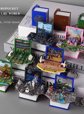 3D立体折叠书城堡迷你双色可选钥匙扣解压玩具创新弹爆书文创旅游