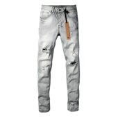 小脚牛仔裤 KSUBI 美式 潮牌浅灰色复古水洗刮烂破洞修身 JEANS 新款