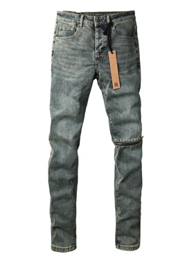 KSUBI JEANS 新款美式潮牌复古水洗膝盖拉链设计修身小脚牛仔裤男