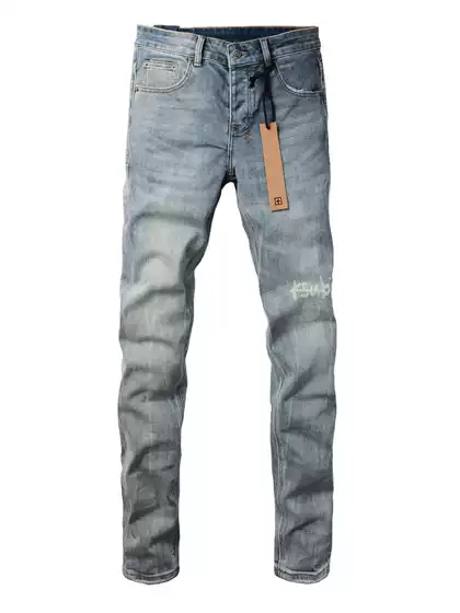 Ksubi Jeans American Trendy Brand New Light-Colored Distressed Washed Logo Printed Stretch Slim-Fit Jeans for Men