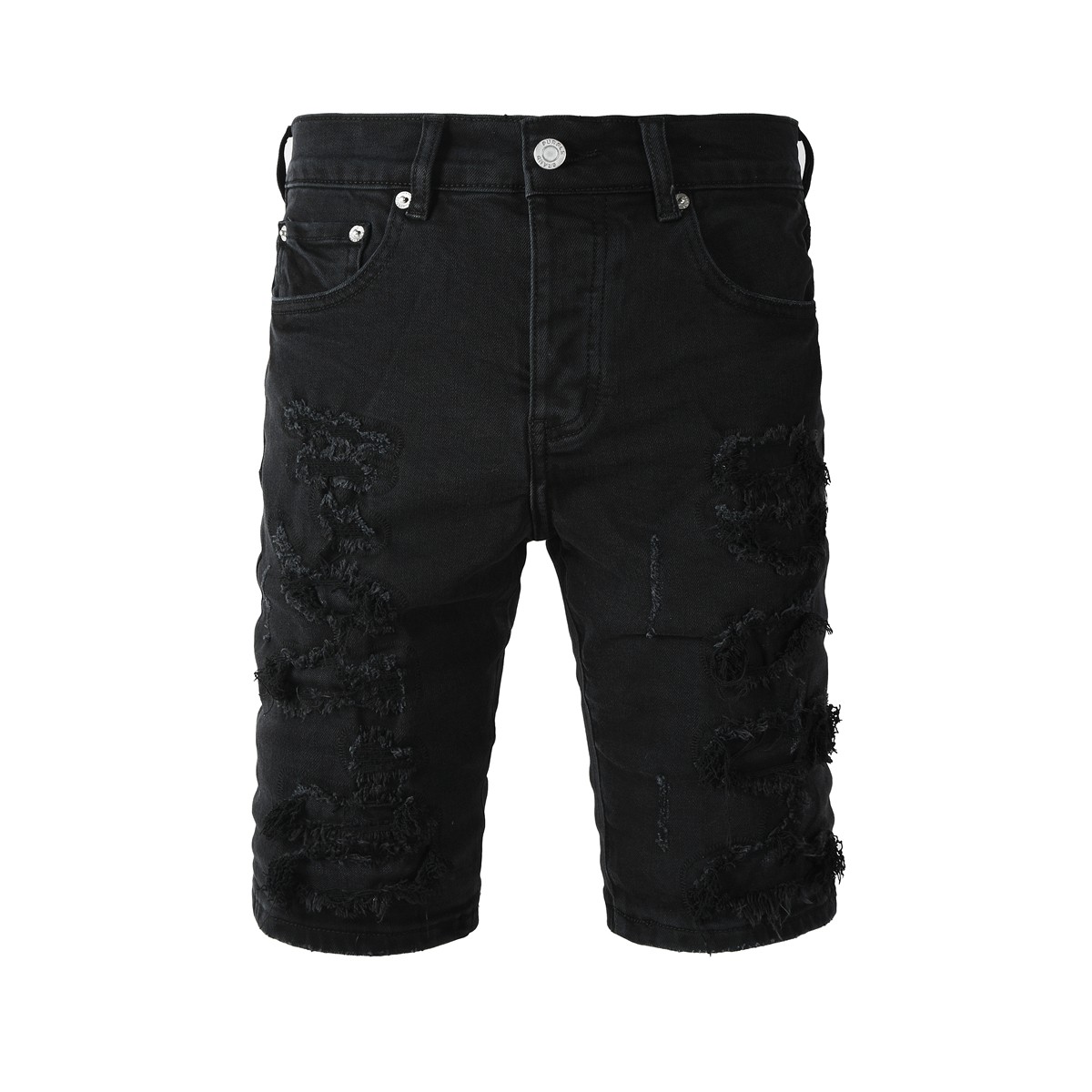 thumbnail for PURPLE JEANS American fashion brand summer new black wrecking knife cut slim denim shorts men's midpants