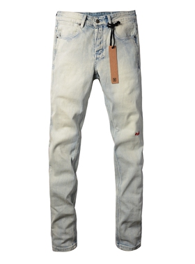 KSUBI JEANS 美式潮牌新款浅色水洗做旧LOGO刺绣弹力紧身牛仔裤男