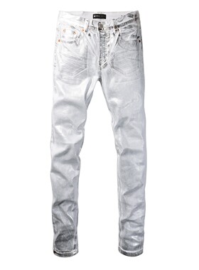 PURPLE BRAND JEANS新款美式潮牌银色涂层修身个性演出牛仔裤男裤