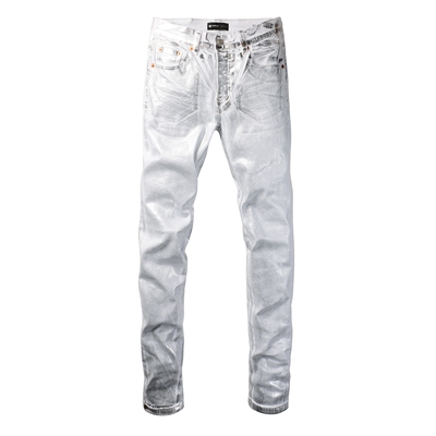 PURPLE BRAND JEANS新款美式潮牌银色涂层修身个性演出牛仔裤男裤