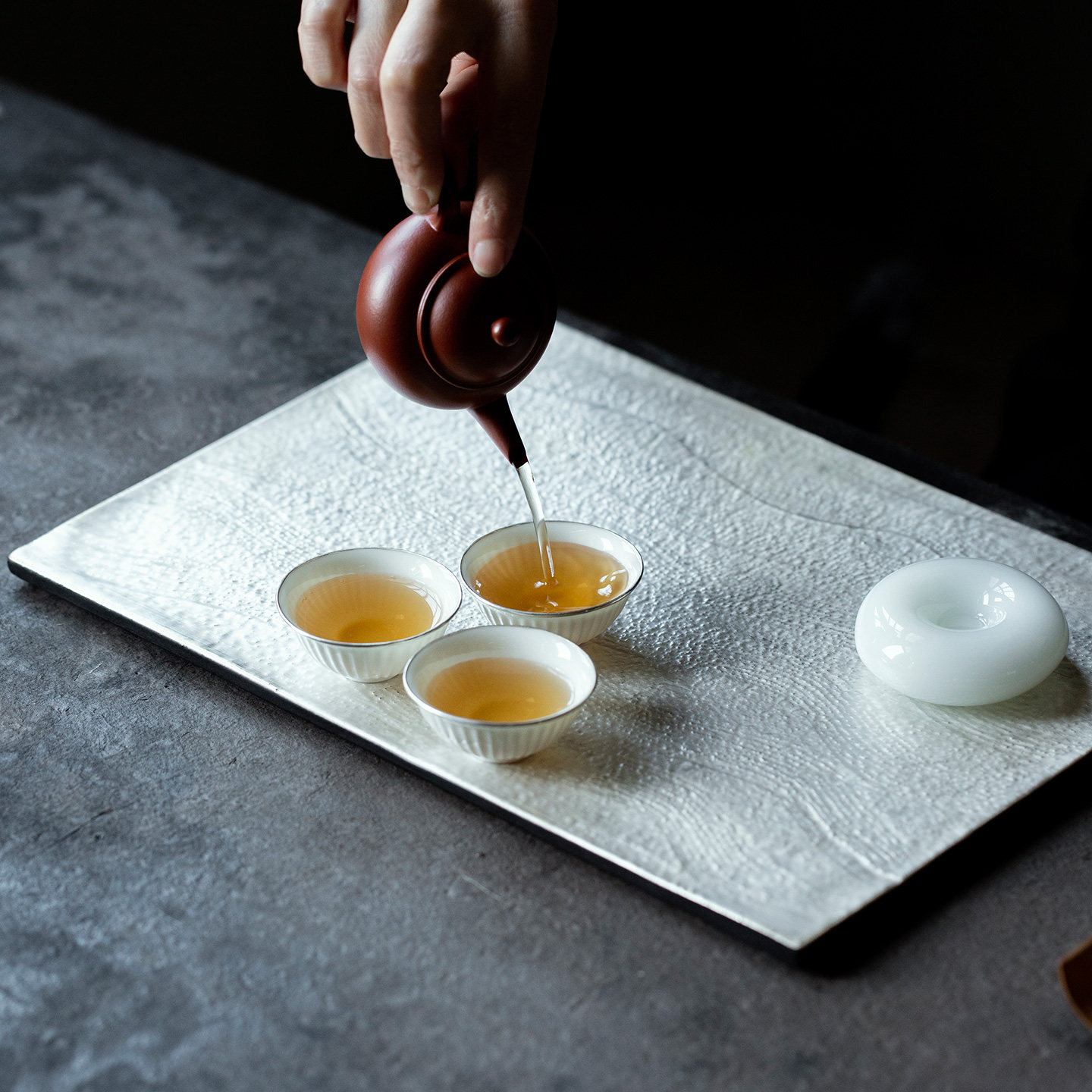 三点水鎏银白色海浪长方盘壶承高档复古壶托干泡盘茶托盘茶道配件