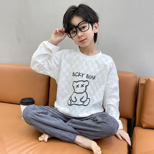 2023男童莫代尔冰丝睡衣长袖男孩大童秋装纯棉家居服圆领薄款空调
