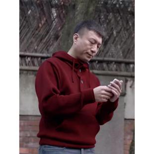 孙红雷同款马年本命年酒红色春季宽松连帽卫衣男秋冬加绒外套明星