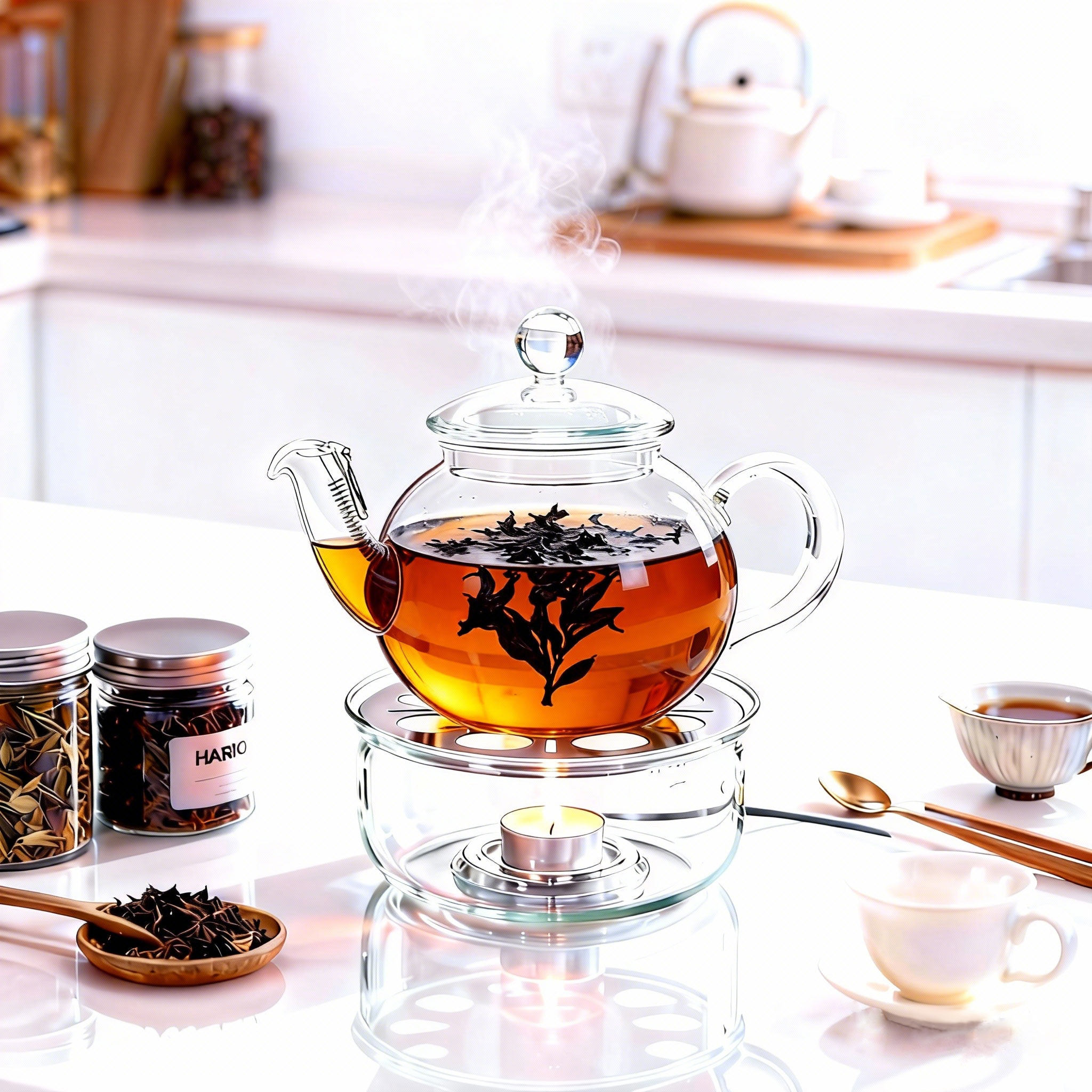 【旗舰店】HARIO丸形耐热玻璃茶壶家用花茶泡茶壶蜡烛暖茶器JP/TW