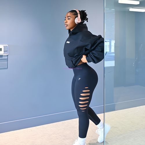 GYMSHARK高腰紧身镂空健身九分裤