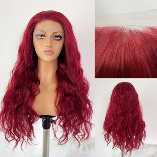 卡门奈特 酒红色大卷发假发全头套女神气质长发万用COS手钩前蕾丝