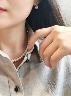 Qyanxy精美淡水无核珍珠项链中强光女轻奢小众锁骨链颈链一物一证