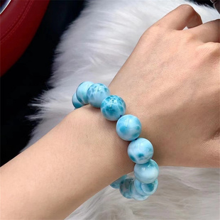 天然海纹石手链蓝色水晶拉利玛手串针钠钙石男女母亲生日礼物