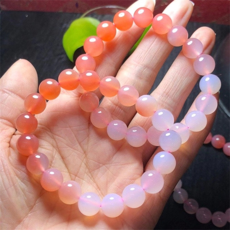 天然粉盐源玛瑙手链女藕粉浅变色老型珠水晶手串糖果色礼物饰品
