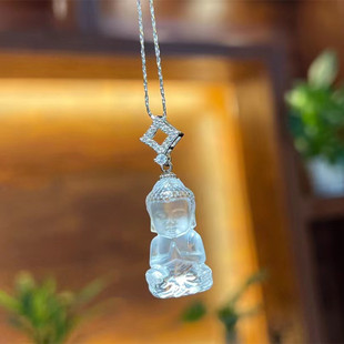 天然白水晶吊坠释迦摩尼小佛项链手工雕刻件宝宝佛水晶挂件饰品礼