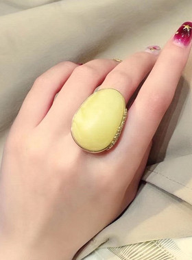 捡漏天然老矿蜜蜡戒指纯银
