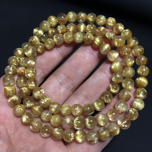 天然钛晶手链多圈金发晶手链板钛黄发晶手串三圈佛珠项链父母礼物