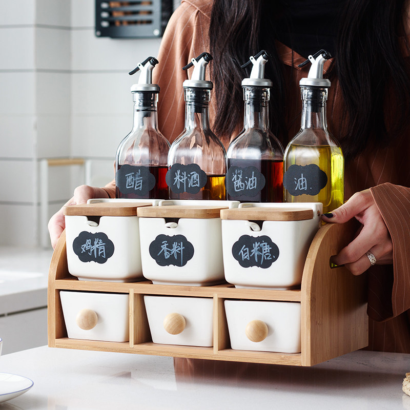 陶瓷家用调味罐套装厨房用品玻璃调料盒醋瓶油壶味精盐罐收纳盒|ruв категории кухня/посуда, кухонный Гаджет/кухня хранения, тарного хранения/кухня хранения посуды, приправы бутылки - от Buy2taobao.com для оказания профессиональной услуги покупки агента Taobao