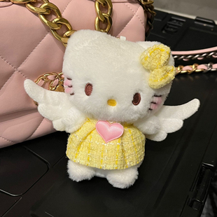 大头小卷毛hellokitty黑皮包包书包挂件哈喽公仔毛绒背包小饰品