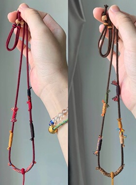 手工编织锁骨链简约编绳项链挂绳唐卡棉绳diy和田玉吊坠百搭短款