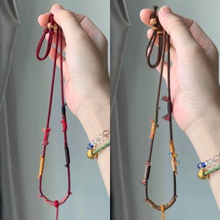 手工编织锁骨链简约编绳项链挂绳唐卡棉绳diy和田玉吊坠百搭短款