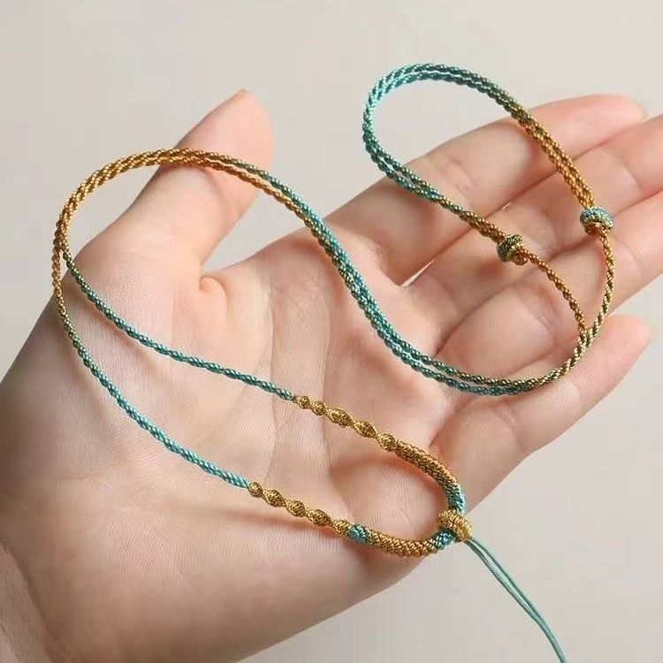 翡翠玉坠和田玉绳子超细锁骨链黄金吊坠挂绳金锁项链绳平安扣编绳