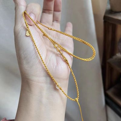 原创手工编金黄线小香风项链绳女可调节挂喜上眉梢福包锁吊坠绳