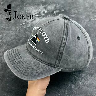 Dark 灰色全棉水洗软顶弯沿棒球帽 Side Moon Pink The Floyd