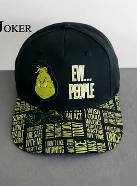 Joker严选圣诞老人葛林奇棒球帽黑色帽身搭配黄色刺绣时尚百搭