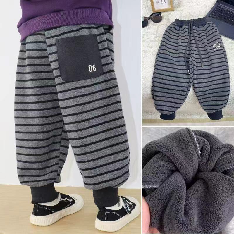 儿童加绒运动裤条纹卫裤子