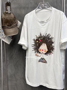bobo1972多巴胺可爱搞怪小女孩印花圆领短袖T恤女宽松休闲上衣潮