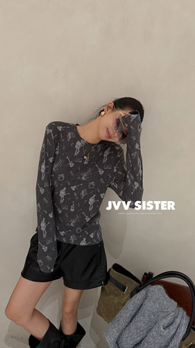 JVV美式复古宽松休闲百搭上衣女2026秋冬新款上衣女T恤91500