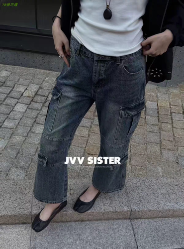 Jvv sister韩版宽松休闲工装牛仔裤女2026秋冬新款九分裤女72750