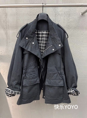 欧货bobo1972秋装2025新品军绿色工装外套风衣夹克女黑色冲锋衣