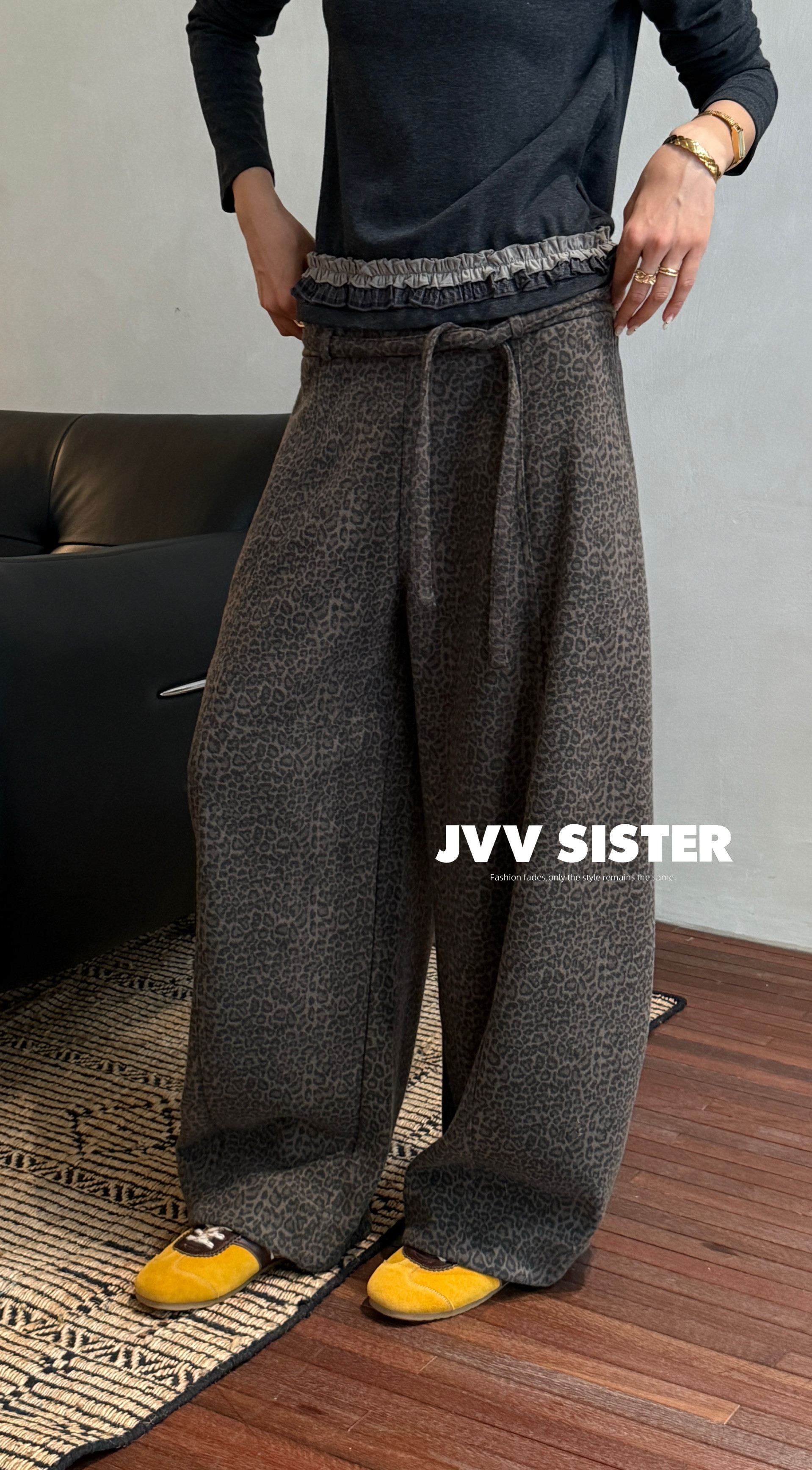 JVV美式复古宽松休闲百搭休闲裤子女2026秋冬新款豹纹长裤女73065