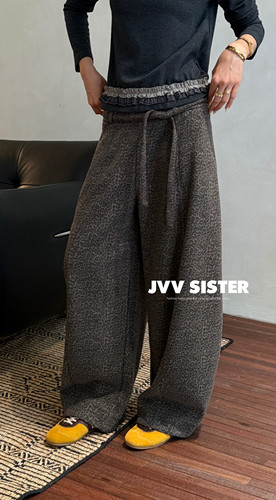 JVV美式复古宽松休闲百搭休闲裤子女2026秋冬新款豹纹长裤女73065
