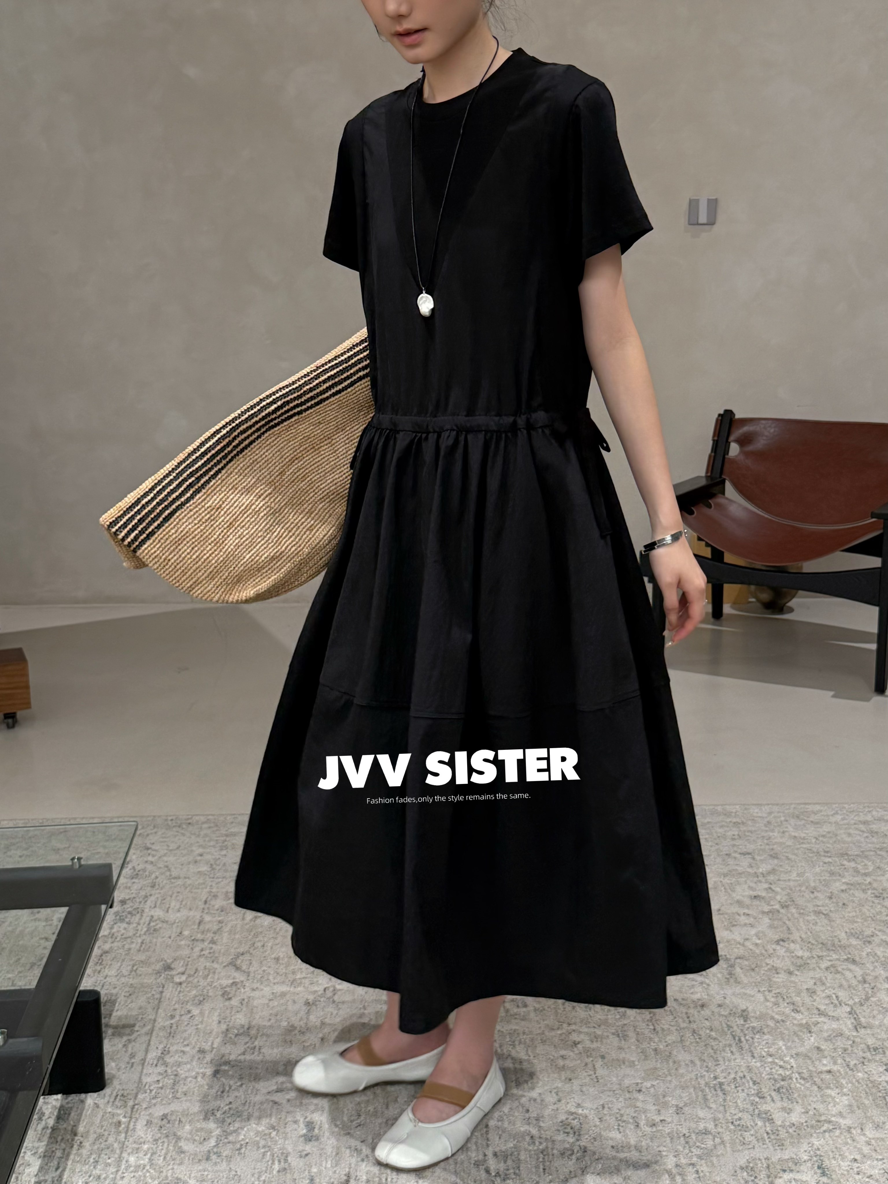 JVVSISTER夏季新款韩版宽松显瘦百搭连衣裙女休闲中长款裙子91030