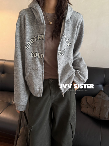 JVV时尚百搭宽松休闲连帽卫衣外套女2026秋冬新款外套91506
