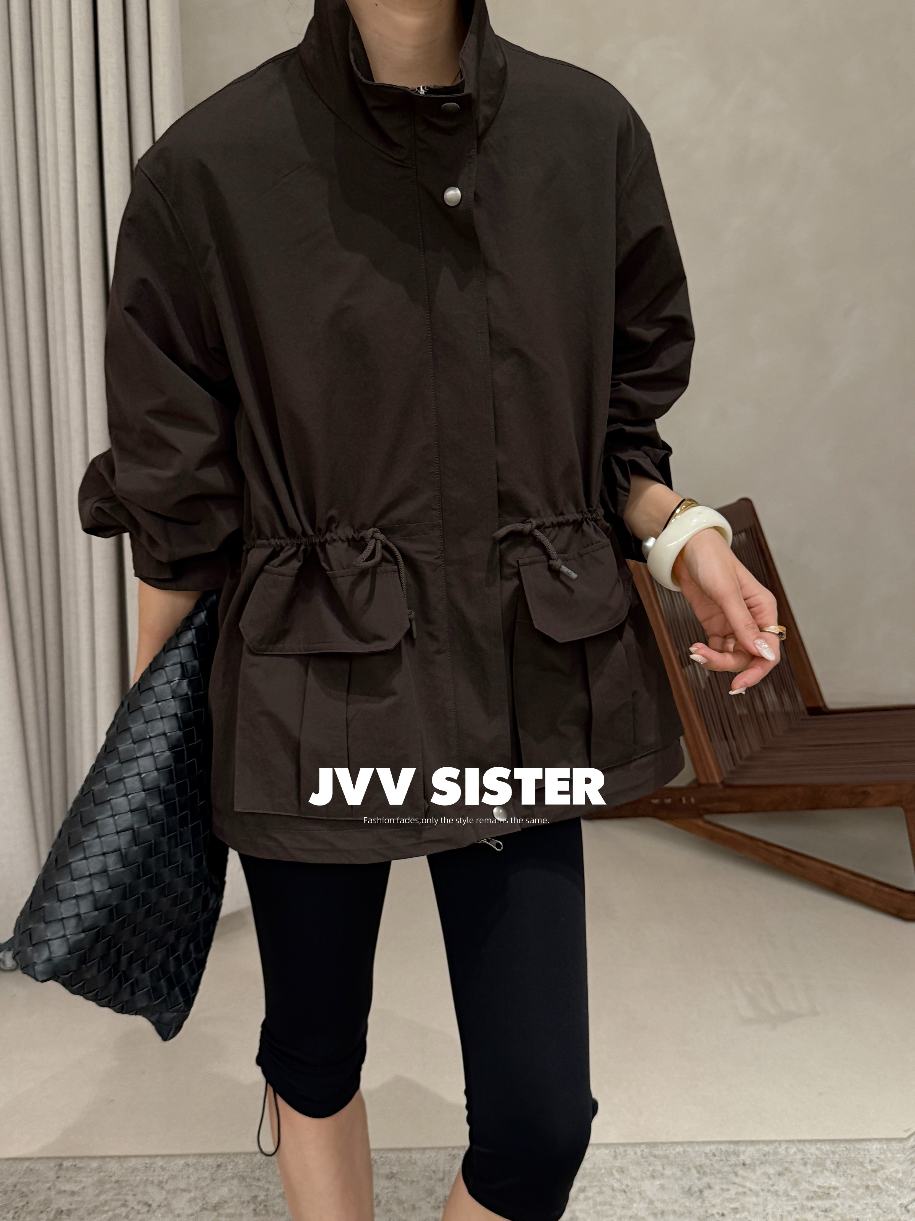 JVVSISTER韩版宽松休闲立领工装外套女2026秋冬新款风衣女72708