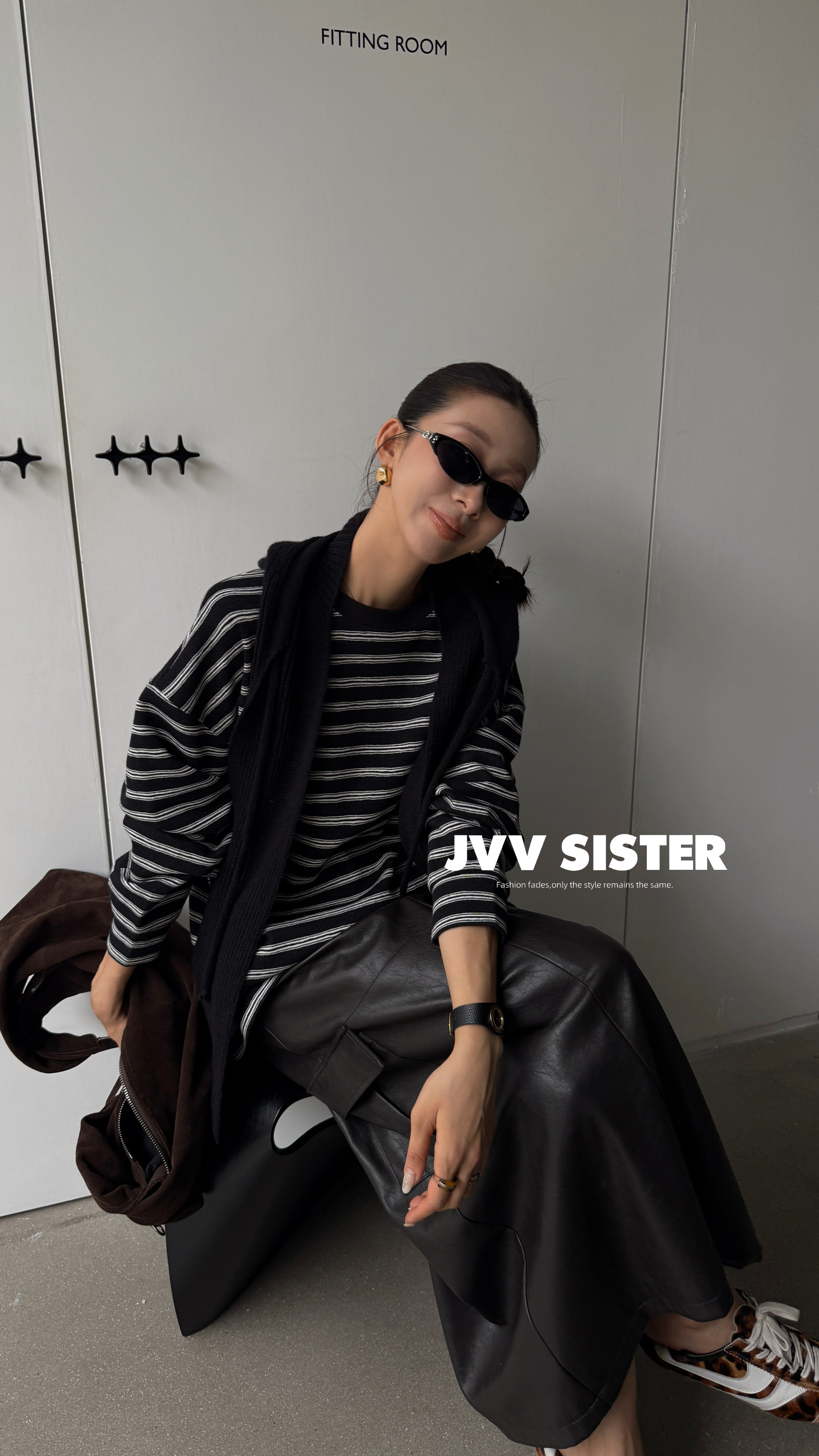 JVV美式复古宽松休闲百搭卫衣女2026秋冬新款上衣女条纹71370