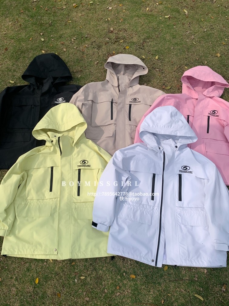boymissgril欧货连帽冲锋衣女秋季新品刺绣中长款外套风衣