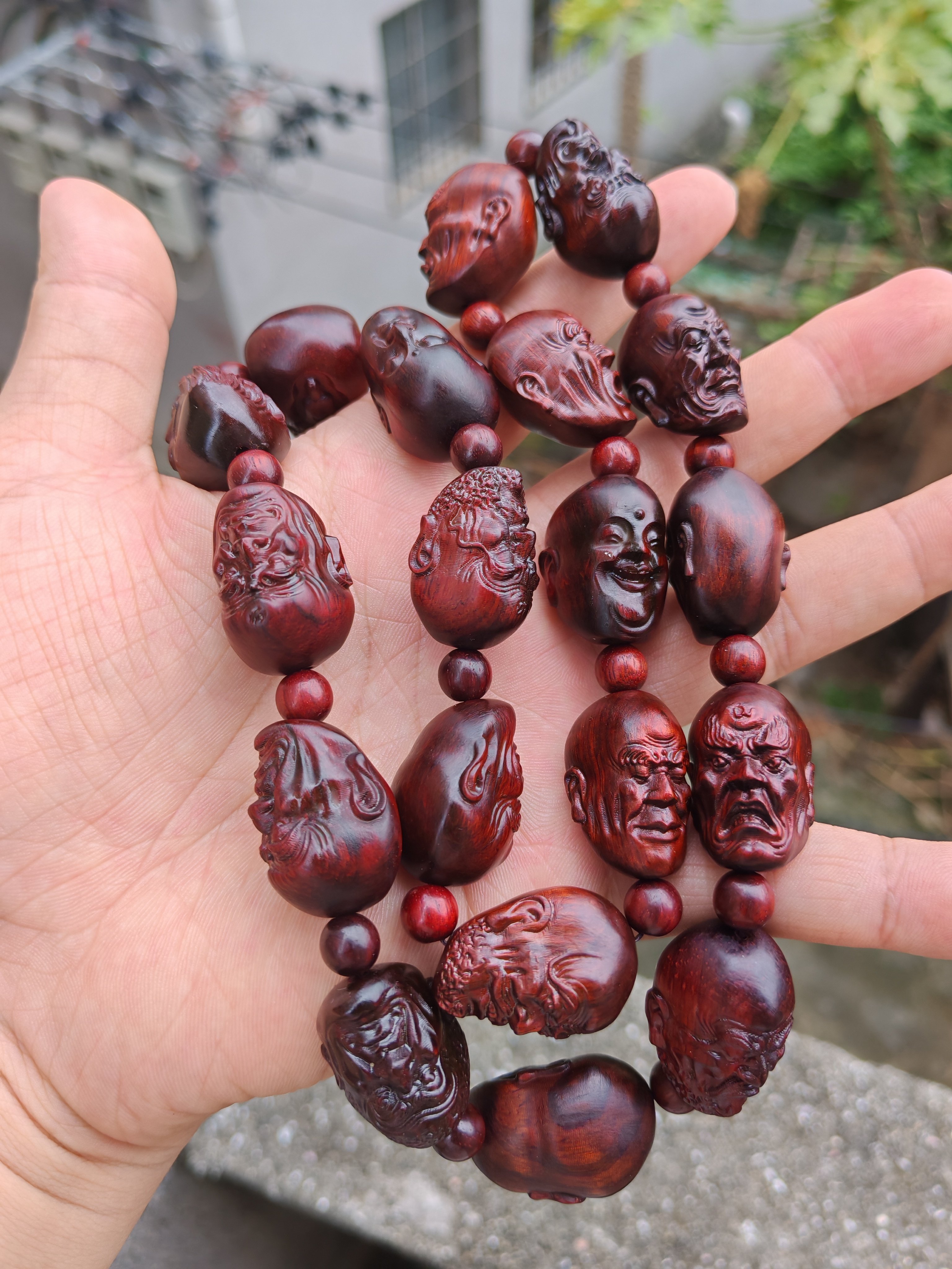正宗小叶紫檀手串十八罗汉纯手工精雕檀香紫檀文玩佛珠手链男