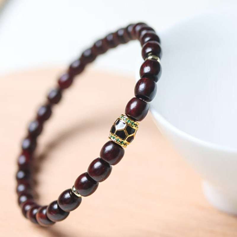 天然桶珠小叶紫檀木手串佛珠搭配蜜蜡手链高级文玩饰品