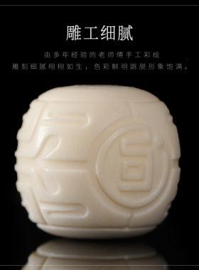 鹿角根付 博古纹雕刻桶珠DIY手串吊坠散珠配饰文玩菩提金刚饰品