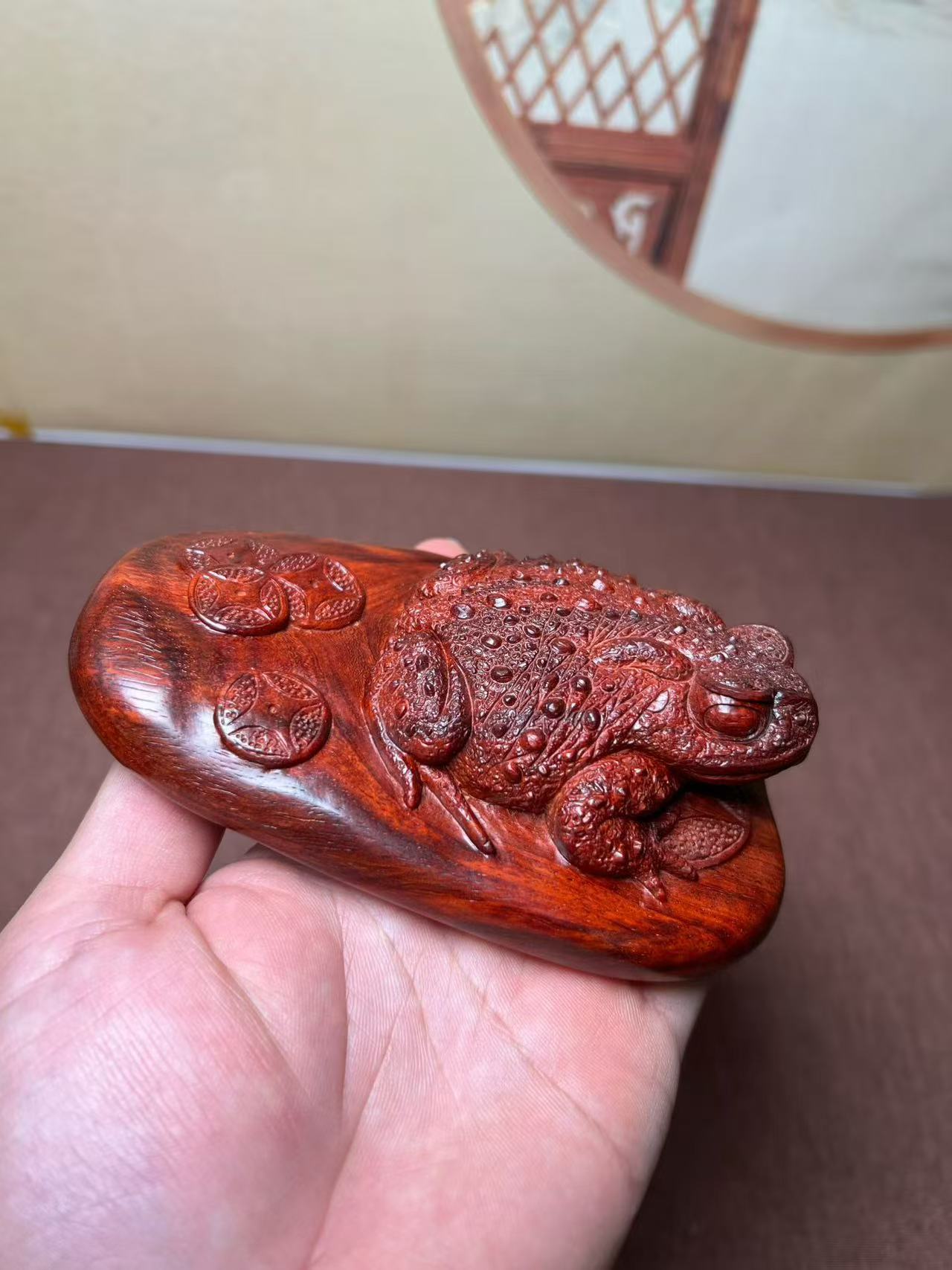 印度小叶紫檀一物一拍木雕刻金蟾手把件紫檀木雕刻手把件