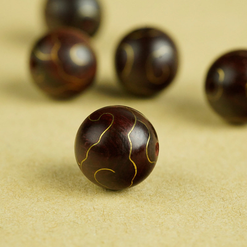 印度小叶紫檀木镶铜绕云散珠串珠隔珠镶嵌国风祥云配珠手饰品配件