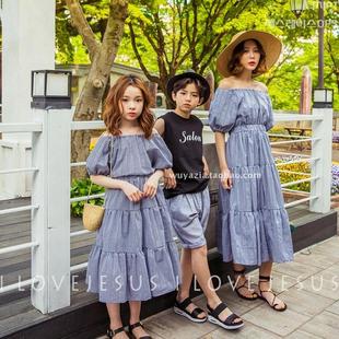代购 韩国进口中大童装 夏装 一字肩连衣裙 170码 少女大童 成人大码
