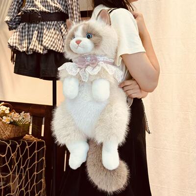 可爱仿真会叫布偶猫双肩包公仔